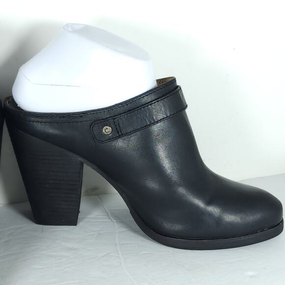 FRYE Women's Patti Slingback US8,5M Black Leather Side Buckle Heeled Mules Clogs - Picture 7 of 16